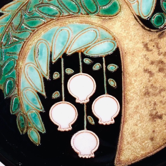 Vintage Pottery Enamel Dish Spanish Ceramic Azaila Spain Bowl Pomegranate Tree - Picture 5 of 5